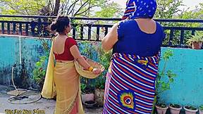 Hot Indian Step Mom and Daughter Ride Young Cock Outdoors