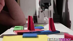 Petite brunette lizzie bell takes sticky facial load