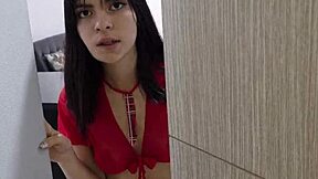 my neighbor in sexy uniform lets me in after i'm stranded. she bends over for hardcore pounding