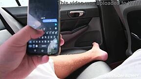 Wife's friend rims and deepthroats in car for full cum swallow