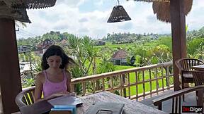 Cute brunette eats cum burger facewalk public cafe 🍔💦