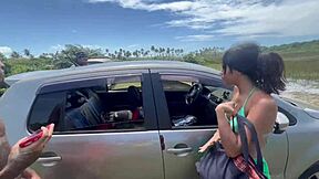 young latina trans amateurs threesome in public daylight