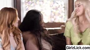 Busty stepmom Jordan gets wild lesbian 3some lick fest with Madi and Naomi in shower 💦👅👩‍❤️‍👩