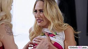 blonde lesbian babe lures petite bff home for 69 pussy licking session