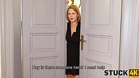 curvy bimbo bombshell stuck tight in doorway begs for doggystyle pounding