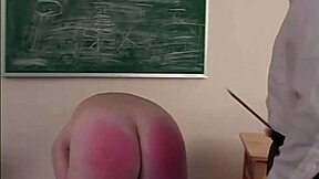 Shawndelle's Uniform Strips Bare Hairy Pussy for Teacher Paddle Spanking