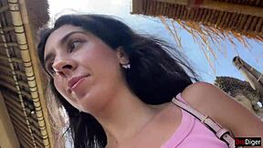 Cute brunette eats cum burger facewalk public cafe 🍔💦