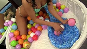 aw her perky nipples pop while she plays in balls then sucks deep