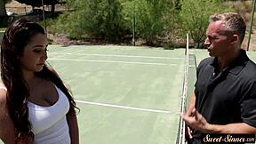 Ever wonder why curvy stepteen bounces cock post-tennis?