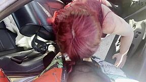 i can't believe my old redhead teacher slurps my bbc in the car sloppy