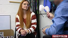 Shy redhead teen hits her first college Halloween party, ends up deepthroating and fucked hardcore in the office