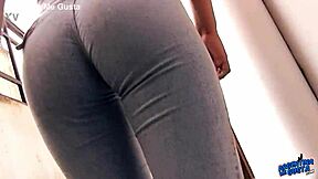 skinny teen prostitute's puffy tits burst tight jeans thong