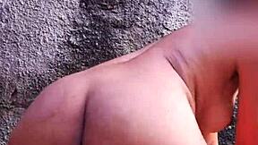 Risky Outdoor Shower Fuck As Neighbor Spots Curvy Ass And Joins!