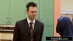 Busty Muslim teen subtly seduces stepmom's white boyfriend