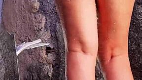 Risky Outdoor Shower Fuck As Neighbor Spots Curvy Ass And Joins!