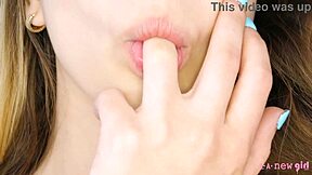 Charming blonde poses naked for close-up casting interview on the sofa