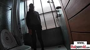 Petite inked Thai teen 18+ bounces small tits on monster cock testing hotel bed pov!