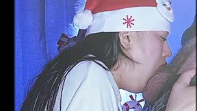 cum deepthroat blowjob on monster cock for horny christmas celebration