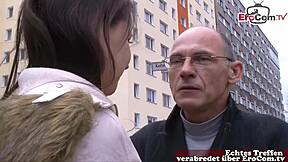 Old German grandpa picks up teen on street for sex