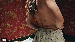 Skinny Italian sales assistant with small tits bends for rough big cock sex in changing room