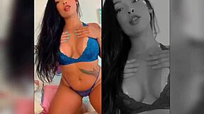 Oriental vip babe spreads her big ass and tits, masturbating wildly with huge dildo toy