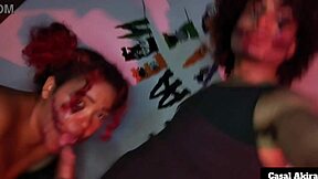 clown girl rides big cock after halloween party doggystyle