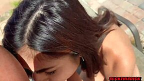 hot 19 yr old latina sucks my cock in backyard then i CUM on her small tits