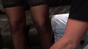 gorgeous brunette stripped fucked hard threesome two old men