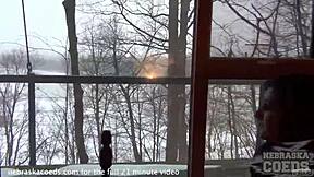 Ready for double penetration, pretty innocent teen? First time on sofa hurts so good