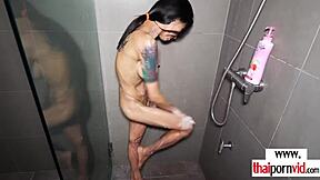 Extra Skinny Thai Milf Beam Showers Fucks Big White Cock