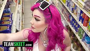 Lily Lou Caught Stealing—Bodega Employees Tag-Team Busty Pink-Haired Slut's Tight Pussy