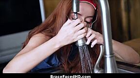 cute braces teen gets head stuck then boyfriend fucks her doggystyle pussy licking ass 😜🔥