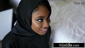 Hijab ebony hottie 😈 rides old American cock bareback for citizenship! Interracial teen fun 💦.