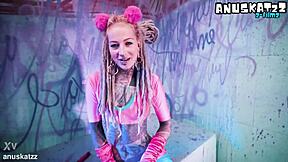 Tattooed Goth Girl Toys Her Ass And Pussy In Solo Double Penetration