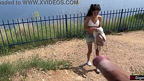 hey skinny brunette, flash that pussy and handjob my huge cock outdoors till i cum