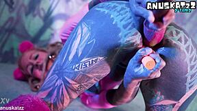 Tattooed Goth Girl Toys Her Ass And Pussy In Solo Double Penetration