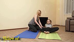 Yoga Class Turns Into Milf Licking 18yo Babe's Shaved Pussy?