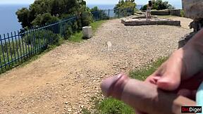 hey skinny brunette, flash that pussy and handjob my huge cock outdoors till i cum