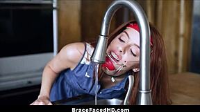 cute braces teen gets head stuck then boyfriend fucks her doggystyle pussy licking ass 😜🔥