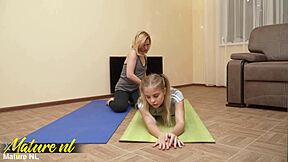 Yoga Class Turns Into Milf Licking 18yo Babe's Shaved Pussy?