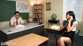 sexy teen seduces teacher for classroom pussy licking sex