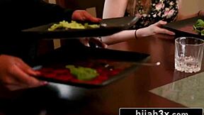 Hijab ebony hottie 😈 rides old American cock bareback for citizenship! Interracial teen fun 💦.