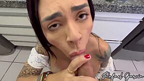 Hot maid seduces me in kitchen for wild cowgirl creampie while wife is gone!