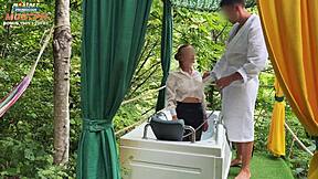 Receptionist Bathes Then Sucks Client Cock in Heels!