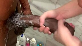 stepbrother convinces step-sisters for first anal shower try as huge dick worries them
