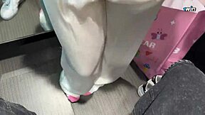 Risky PUBLIC FACEFUCK in changing room LEAVES 24yo beauty eye-rolling from oral creampie!