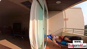 Petite Thai Teen Nympho Rides Big White Cock Outdoor Amateur Blowjob