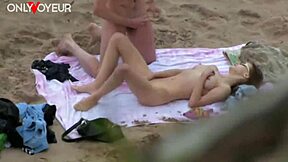 hey beach voyeur couple does mutual masturbation play
