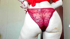 Milf Angela Shakes Huge Ass in Red Panties Teasing Young Fan