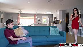 naughty stepsis kylie quinn hides under covers for perfect sloppy blowjob on bro